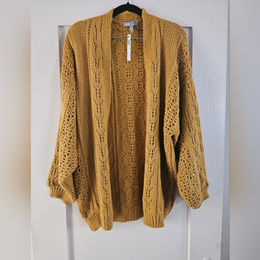 ASOS Open-Front Chunky Knit Cardigan in Mustard